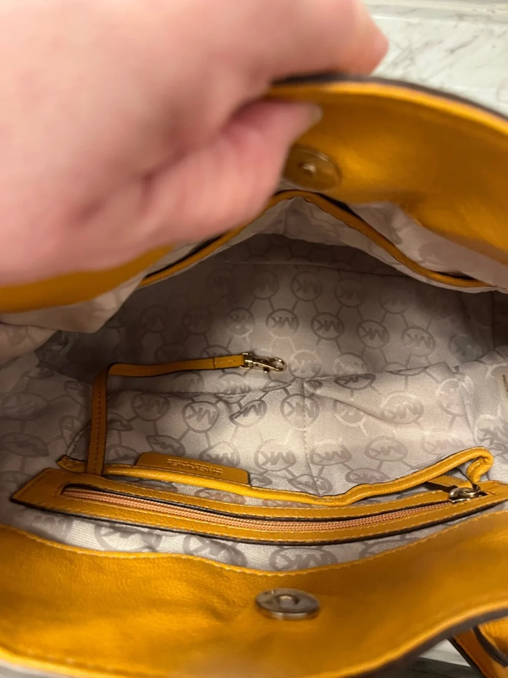 Michael Kors Mustard Yellow Pebbled Leather Tote with Gold Hardware - Picture 5 of 5